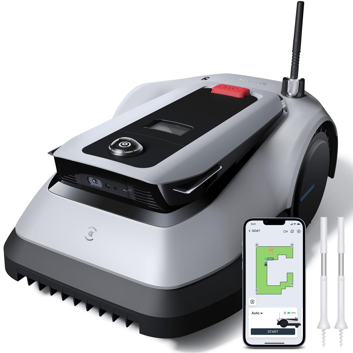 ECOVACS GOAT G1-800 Mähroboter ohne Begrenzungskabel 800㎡, Rasenmäher Roboter mit TrueMapping-Multifusionslokalisierung, Smart Hindernisvermeidung, 16-Zonen-Management, 45% Steigung, Videomanager