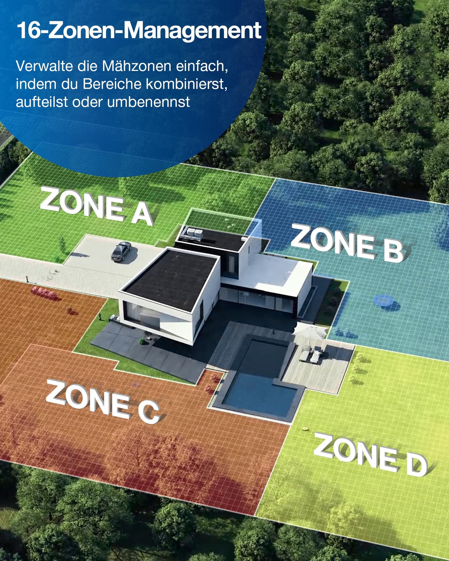 ECOVACS GOAT G1-800 Mähroboter ohne Begrenzungskabel 800㎡, Rasenmäher Roboter mit TrueMapping-Multifusionslokalisierung, Smart Hindernisvermeidung, 16-Zonen-Management, 45% Steigung, Videomanager