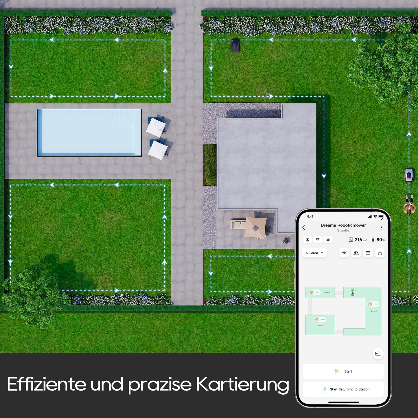 Dreame Intelligent Mähroboter Mower A1, Rasenmäher Roboter, App-Steuerung, OmniSense-Technologie, Intuitives Bereichsmanagement, Intelligente Hindernisvermeidung
