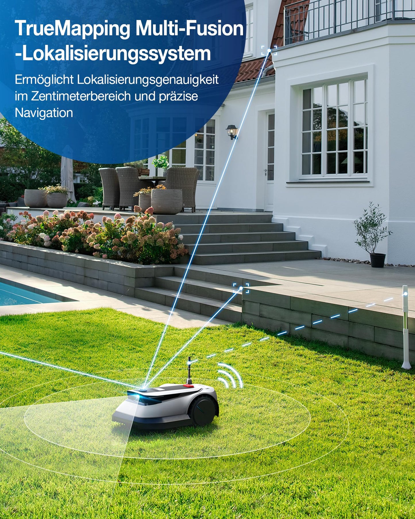 ECOVACS GOAT G1-800 Mähroboter ohne Begrenzungskabel 800㎡, Rasenmäher Roboter mit TrueMapping-Multifusionslokalisierung, Smart Hindernisvermeidung, 16-Zonen-Management, 45% Steigung, Videomanager