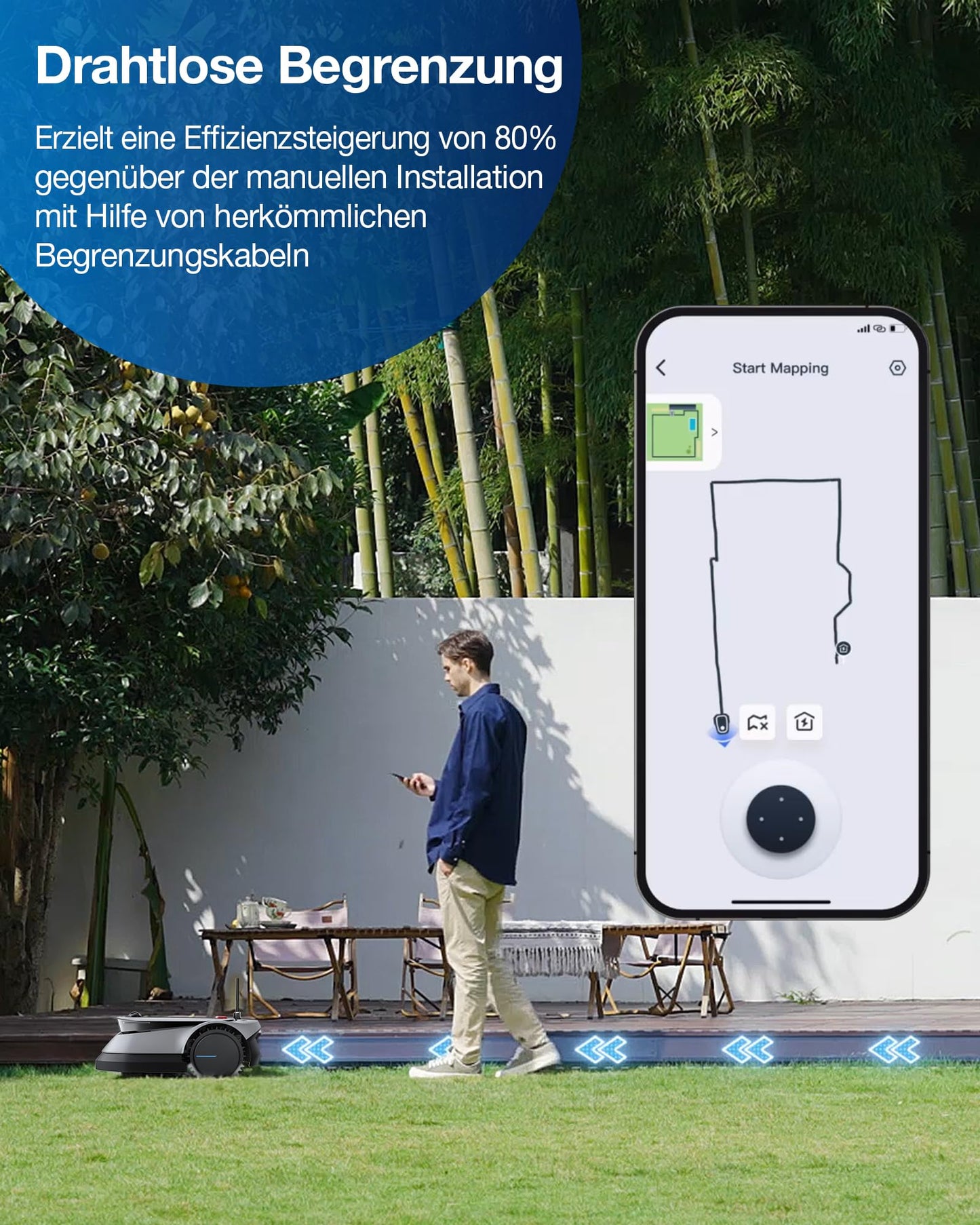 ECOVACS GOAT G1-800 Mähroboter ohne Begrenzungskabel 800㎡, Rasenmäher Roboter mit TrueMapping-Multifusionslokalisierung, Smart Hindernisvermeidung, 16-Zonen-Management, 45% Steigung, Videomanager