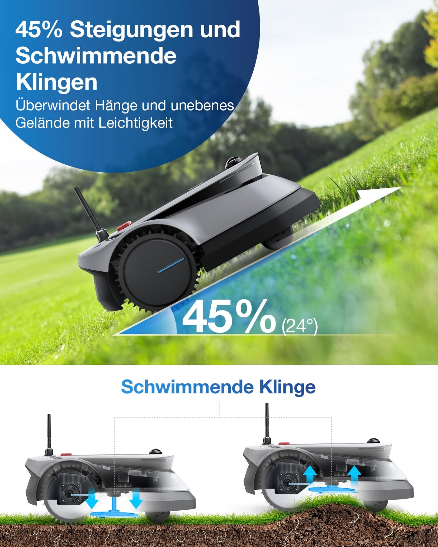 ECOVACS GOAT G1-800 Mähroboter ohne Begrenzungskabel 800㎡, Rasenmäher Roboter mit TrueMapping-Multifusionslokalisierung, Smart Hindernisvermeidung, 16-Zonen-Management, 45% Steigung, Videomanager